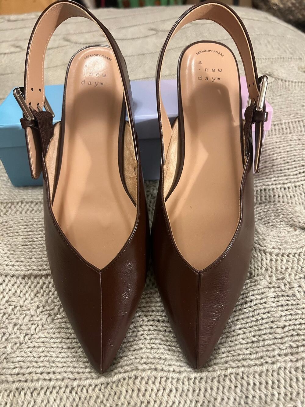 A New Day Victoria Brown Faux Leather Slingback Pointed Toe Flats 8